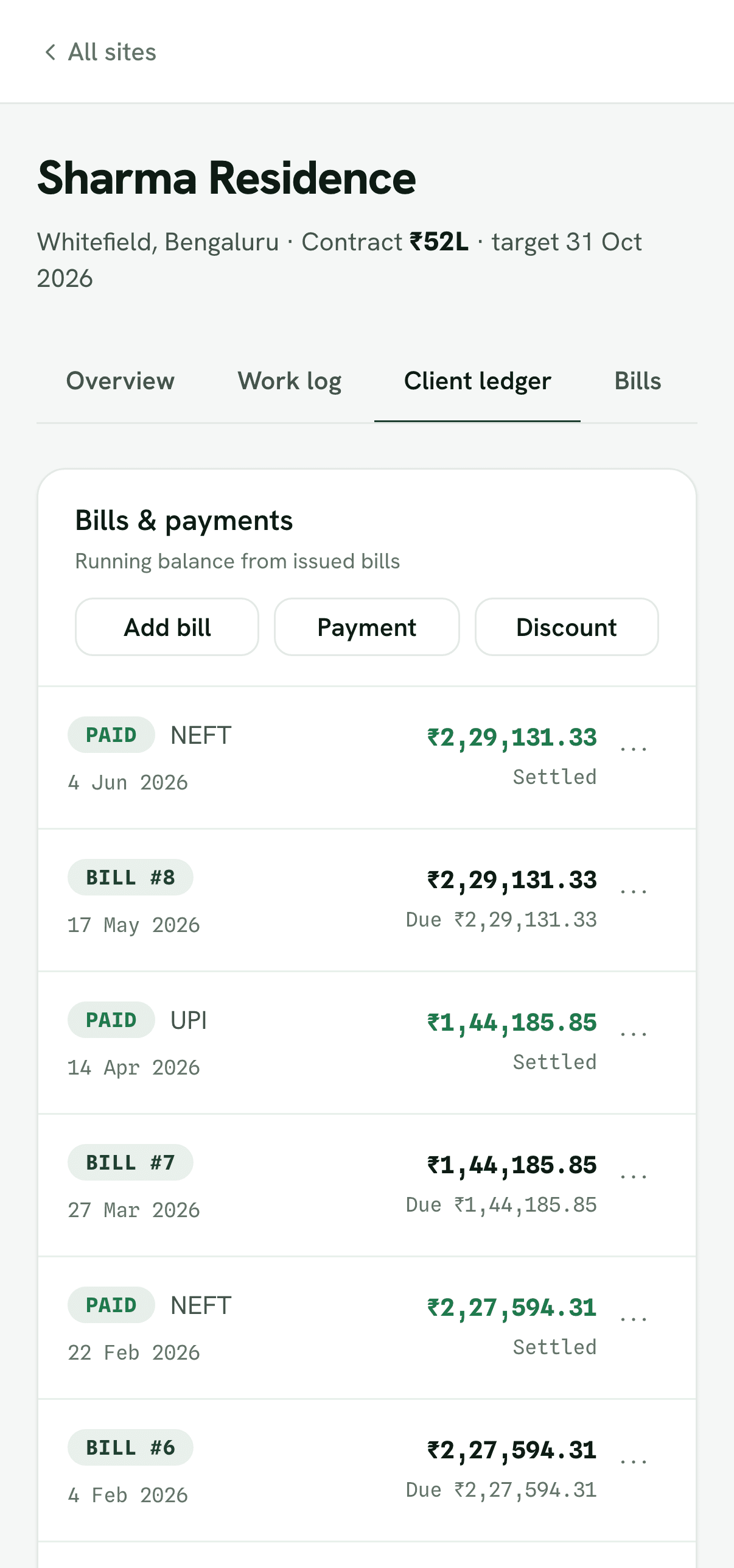 Recording a client payment and the running balance